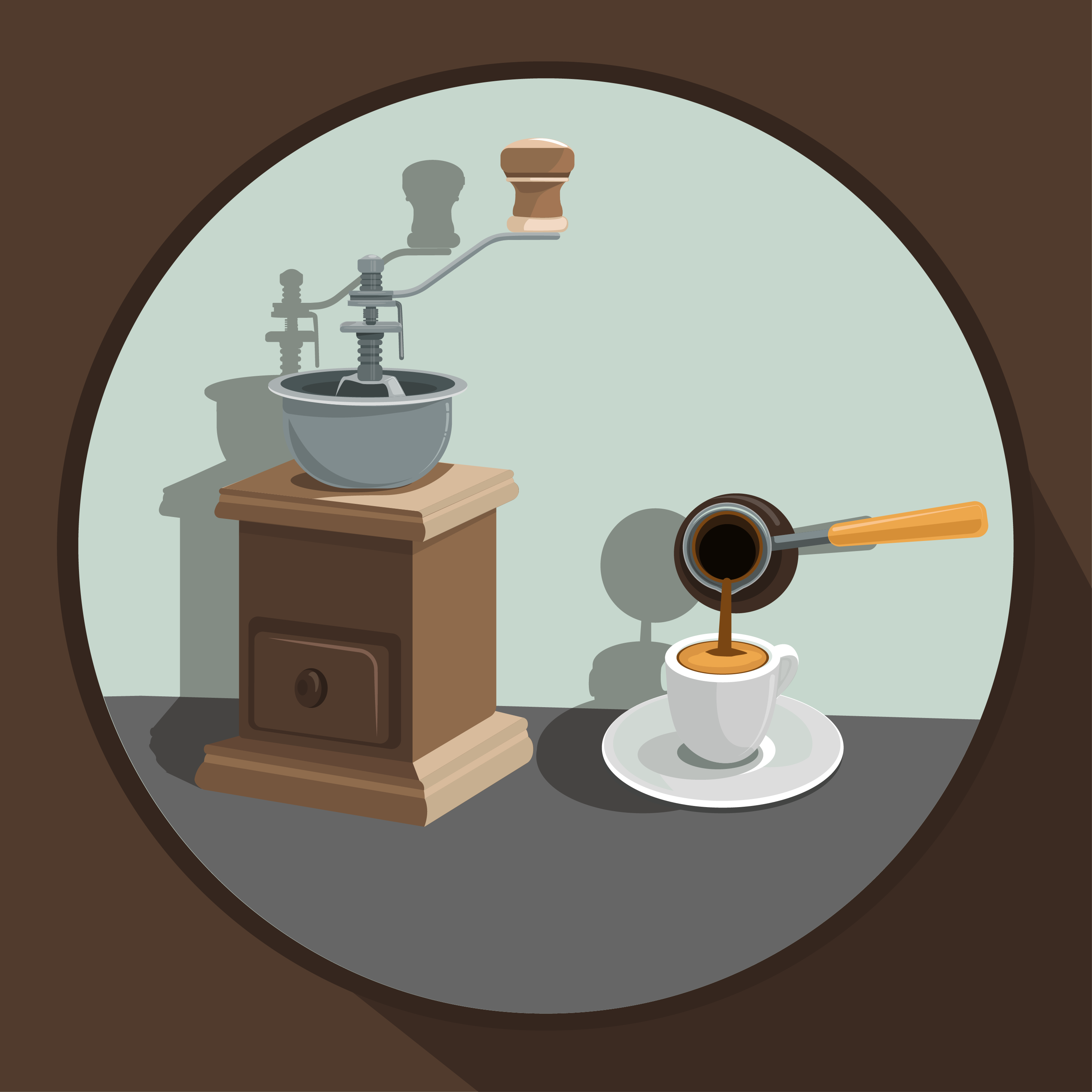 vector illustration , a coffee grinder grinds natural, grain coffee...