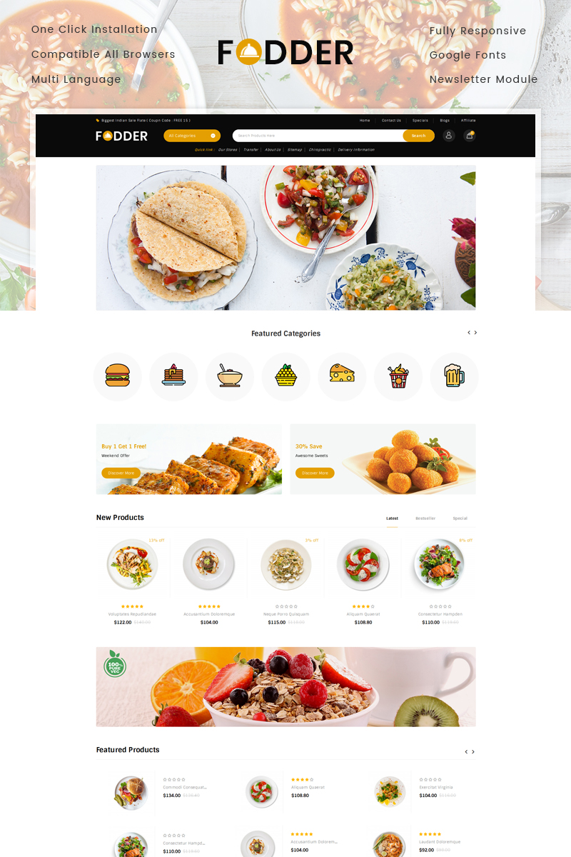 Catering, e-commerce OpenCart Template