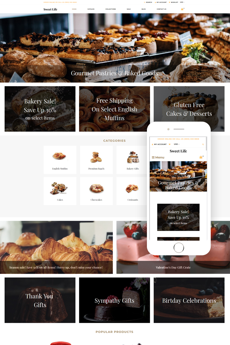 Catering, e-commerce Shopify Template