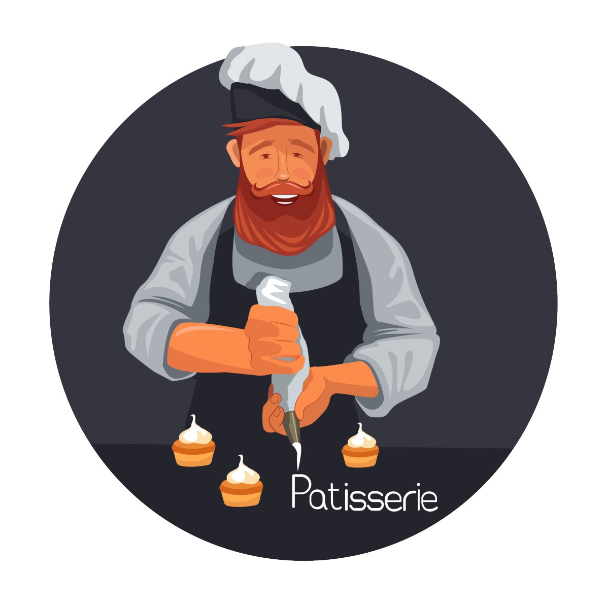Vector Print-Cheerful pastry chef prepares cakes