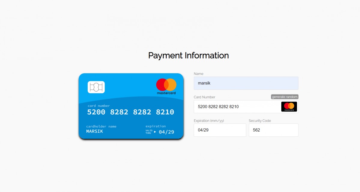Responsive HTML credit card payment form (JS)