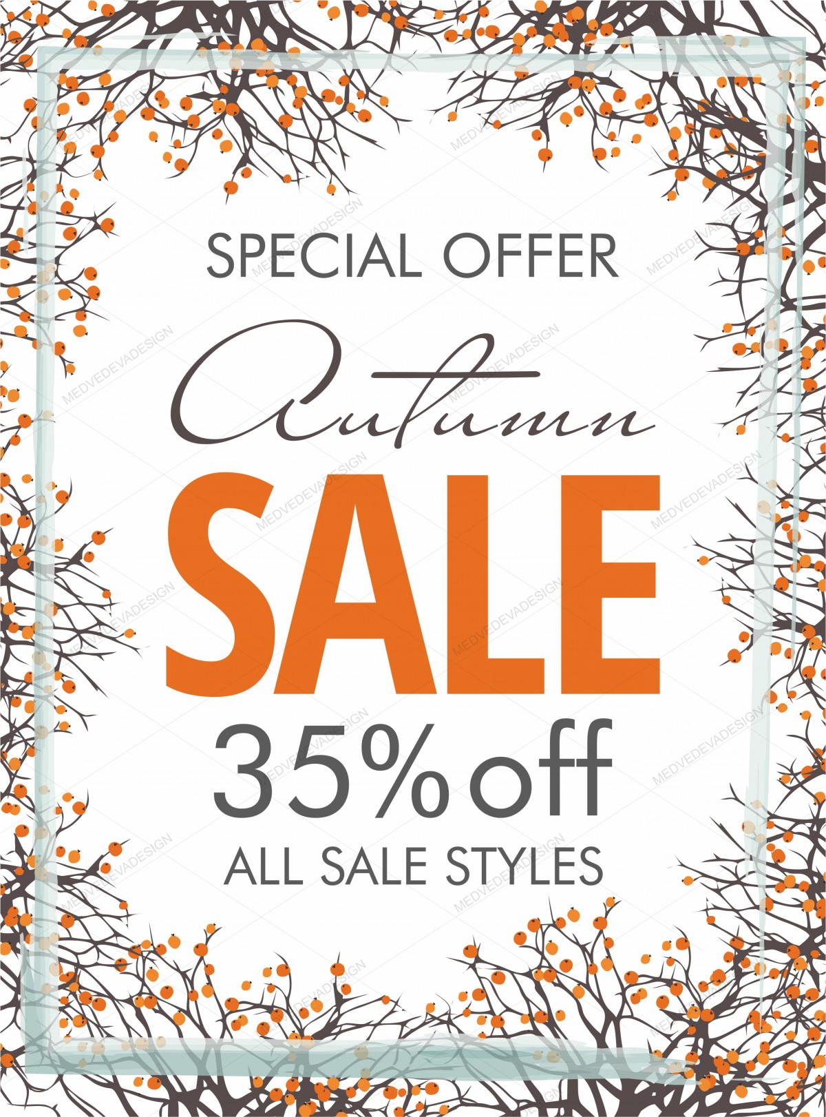 Autumn sale banner template with branches and berries. Poster, card, l