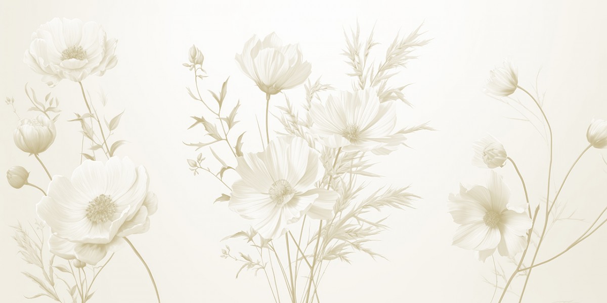 Stylish flowers in graphic, hand-drawn style in beige tones