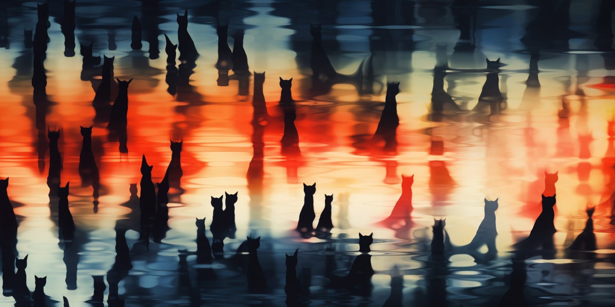 Color abstraction with silhouettes of cats