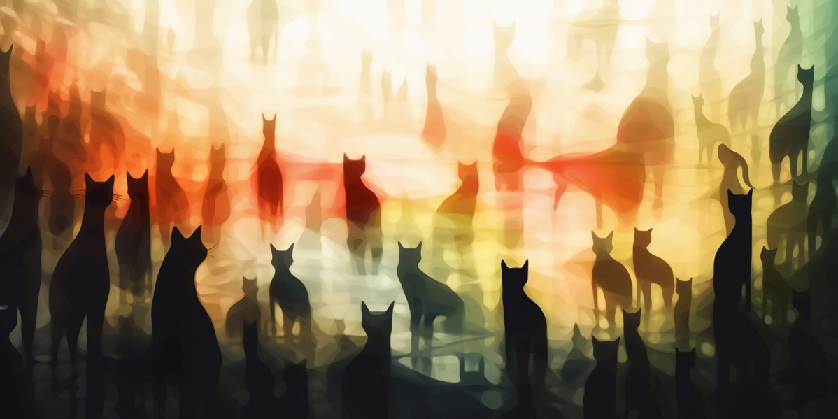 Color abstraction with silhouettes of cats