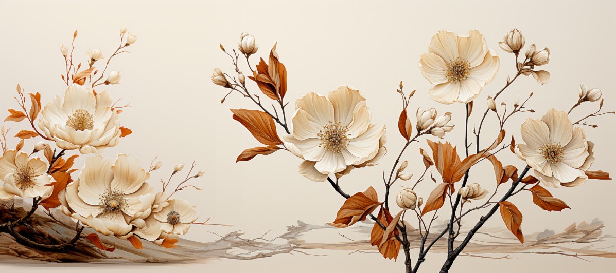 Beautiful flowers in graphic, hand-drawn style
