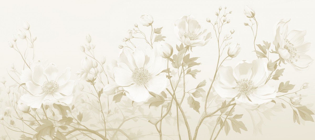 Stylish flowers in graphic, hand-drawn style in beige tones
